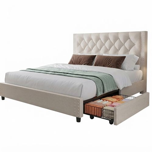 EVLIQUIL Queen Bed Frame with 4 Storage Drawers & Headboard