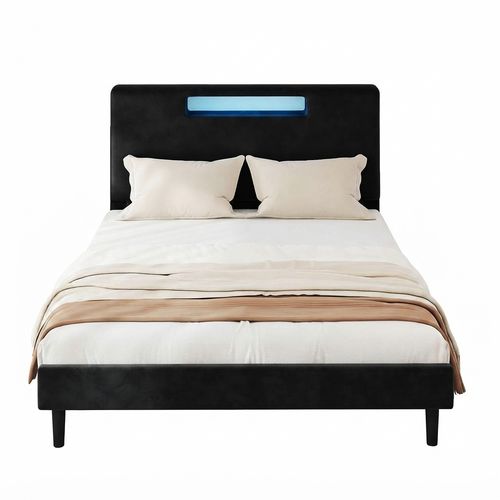 EVLIQUIL Queen Upholstered Bed Frame with LED Lights and Charging Ports