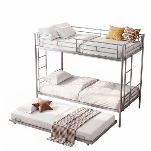 EVLIQUIL Twin Over Twin Bunk Bed with Trundle, Silver