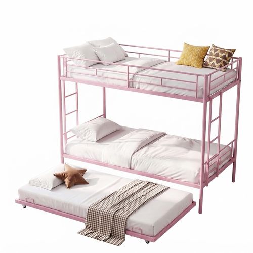 EVLIQUIL Twin Over Twin Bunk Bed with Trundle, Pink