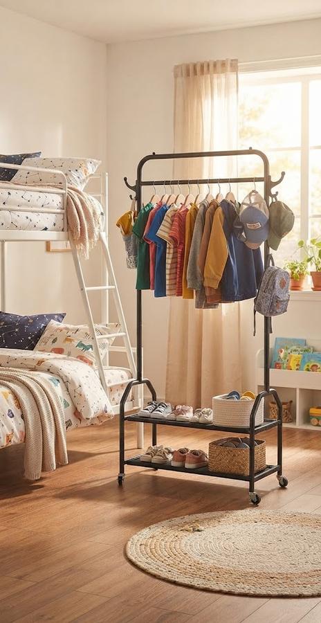EVLIQUIL Metal Garment Rack with 2-Tier Shelves