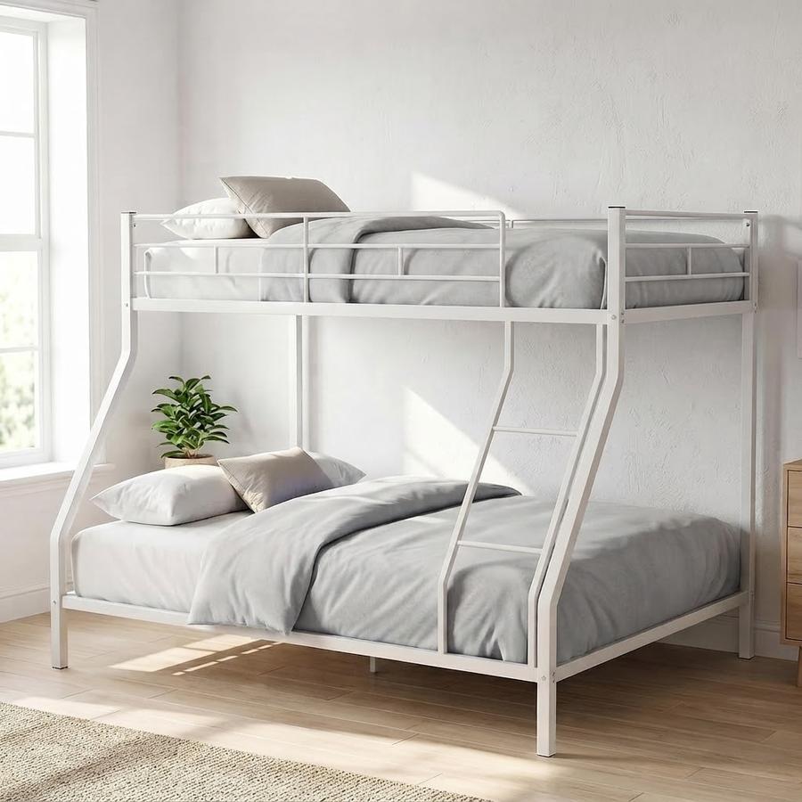 EVLIQUIL Twin Over Full Metal Bunk Bed with Ladder and Guardrails, White