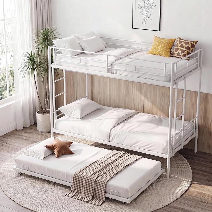 EVLIQUIL Twin Over Twin Bunk Bed with Trundle, White